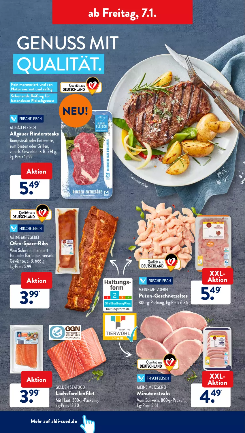 Aktueller Prospekt AldiSud - ALDI Aktuell - von 03.01 bis 08.01.2022 - strona 32 - produkty: aldi, barbecue, bier, braten, eis, elle, entrecôte, filet, fleisch, forelle, geschnetzeltes, grill, lachs, LG, minutensteaks, natur, nuss, Ofen, pute, reis, rel, rind, rinder, Rindersteak, rum, rumpsteak, saft, schwein, steak, steaks, Ti, wein, Zelt