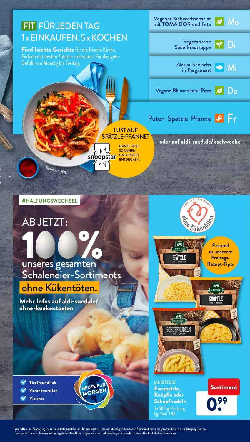 Aktueller Prospekt AldiSud - ALDI Aktuell - von 03.01 bis 08.01.2022 - strona 33 - produkty: Alaska-Seelachs, aldi, alle artikel ohne dekoration, auer, blume, blumen, blumenkohl, decke, dekoration, eier, eierspätzle, eis, erbsen, feta, gin, gsw, kichererbsen, Kraut, küche, lachs, nudel, nudeln, pfanne, pizza, pute, reis, rezept, rezept-tipp, salat, Sauerkraut, Schal, Schale, suppe, Ti, Vegeta, ZTE