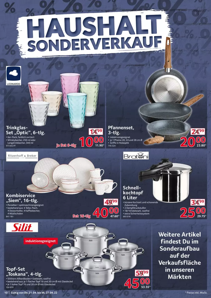 Aktueller Prospekt Selgros - Non Food - von 21.04 bis 27.04.2022 - strona 10 - produkty: Bau, Becher, decke, Deckel, dessert, Dessertteller, drink, edelstahl, eis, elle, Glasdeckel, Holz, kaffee, kaffeebecher, Kochtopf, Kombiservice, leonardo, LG, müsli, Müslischale, pfanne, pfannen, reis, Schal, Schale, spülmaschinen, teller, Ti, topf, trinkglas, whisky, Whiskybecher