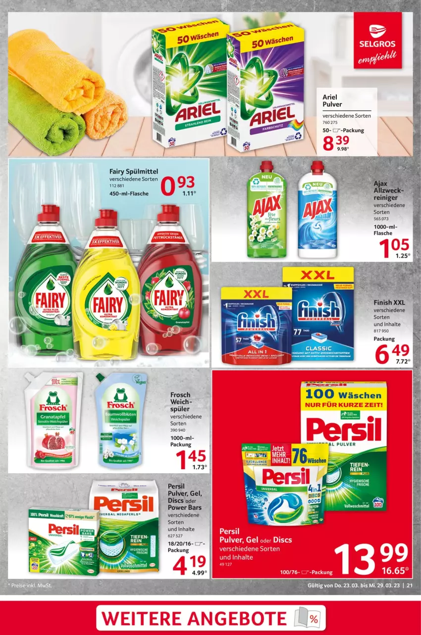 Aktueller Prospekt Selgros - Food - von 23.03 bis 29.03.2023 - strona 21 - produkty: apfel, ariel, asti, elle, fairy, flasche, Frosch, grana, granatapfel, megaperls, persil, Rana, spülmittel, Ti, vollwaschmittel, waschmittel