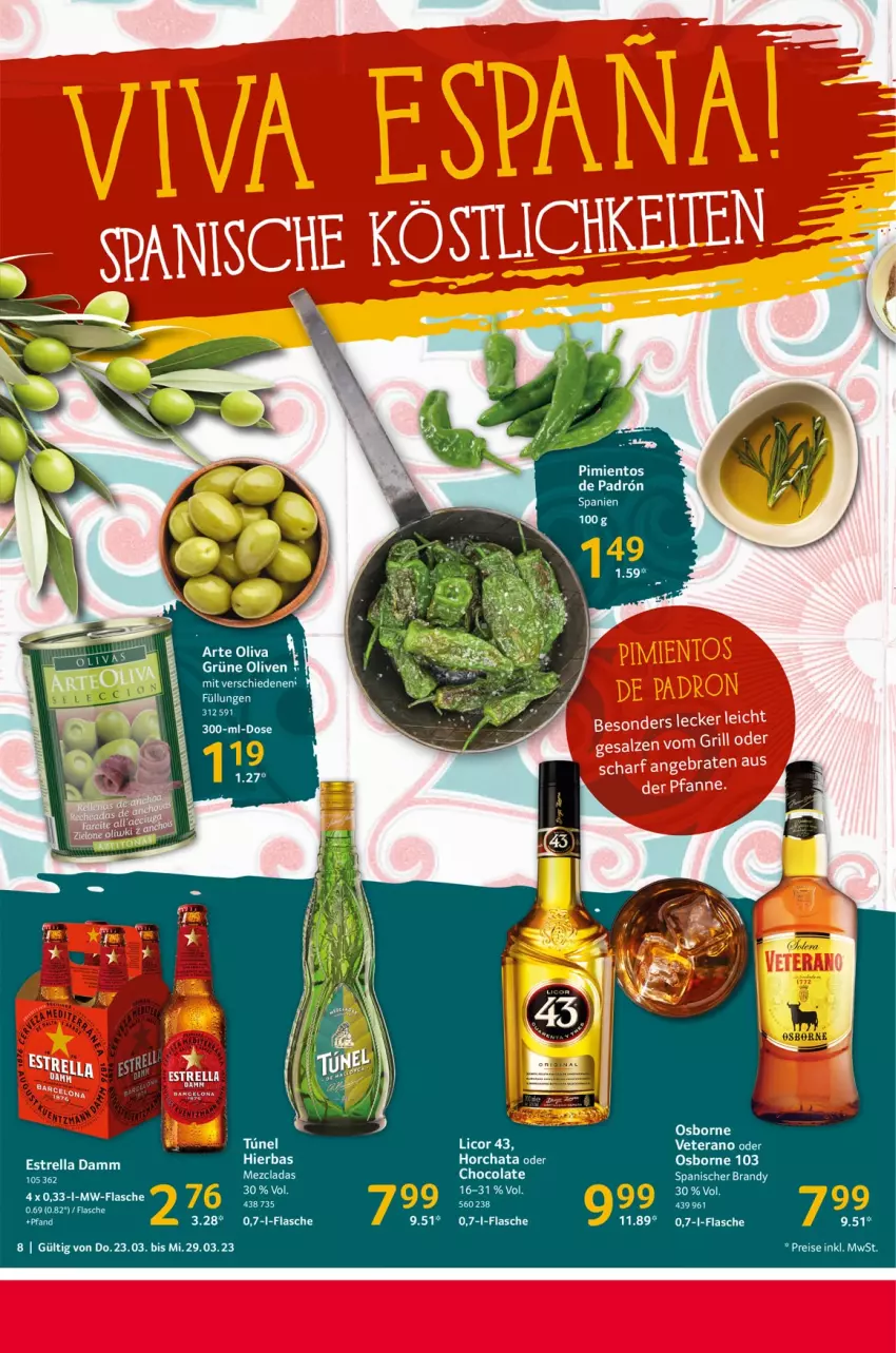 Aktueller Prospekt Selgros - Food - von 23.03 bis 29.03.2023 - strona 8 - produkty: cola, eis, Estrella Damm, flasche, grill, grüne oliven, olive, oliven, osborne, pfanne, reis, rel, Ti, veterano