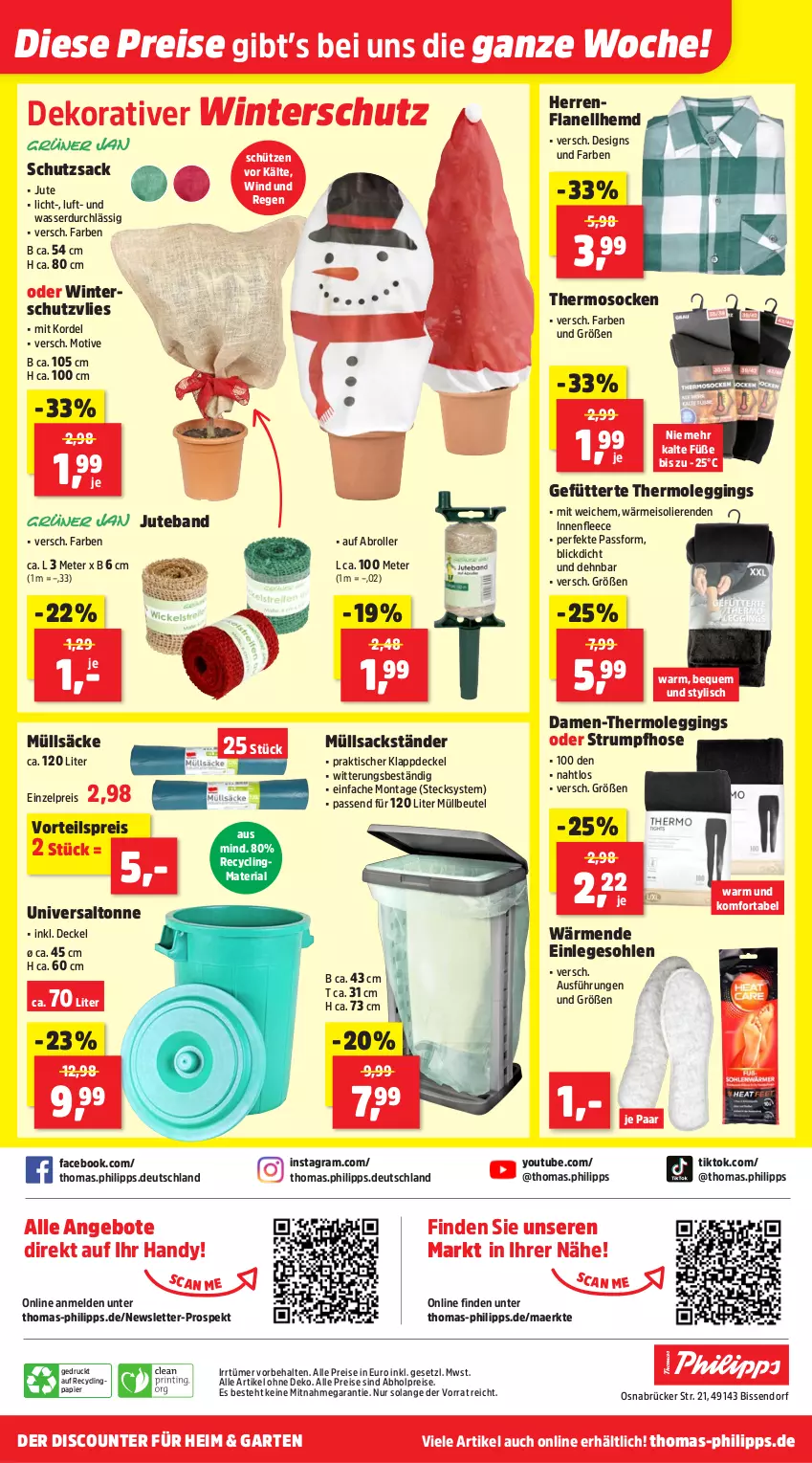 Aktueller Prospekt Thomas Philipps - von 20.10 bis 25.10.2025 - strona 16 - produkty: abholpreise, alle preise sind abholpreise, angebot, angebote, beutel, Clin, decke, Deckel, discount, eis, Garten, gin, Handy, hemd, hose, leggings, müllbeutel, papier, recyclingmaterial, reis, Ria, Roller, rum, sac, Schütze, socken, Strumpfhose, Thermoleggings, Ti, tisch, vorteilspreis, wasser, Winterschutz, Yo