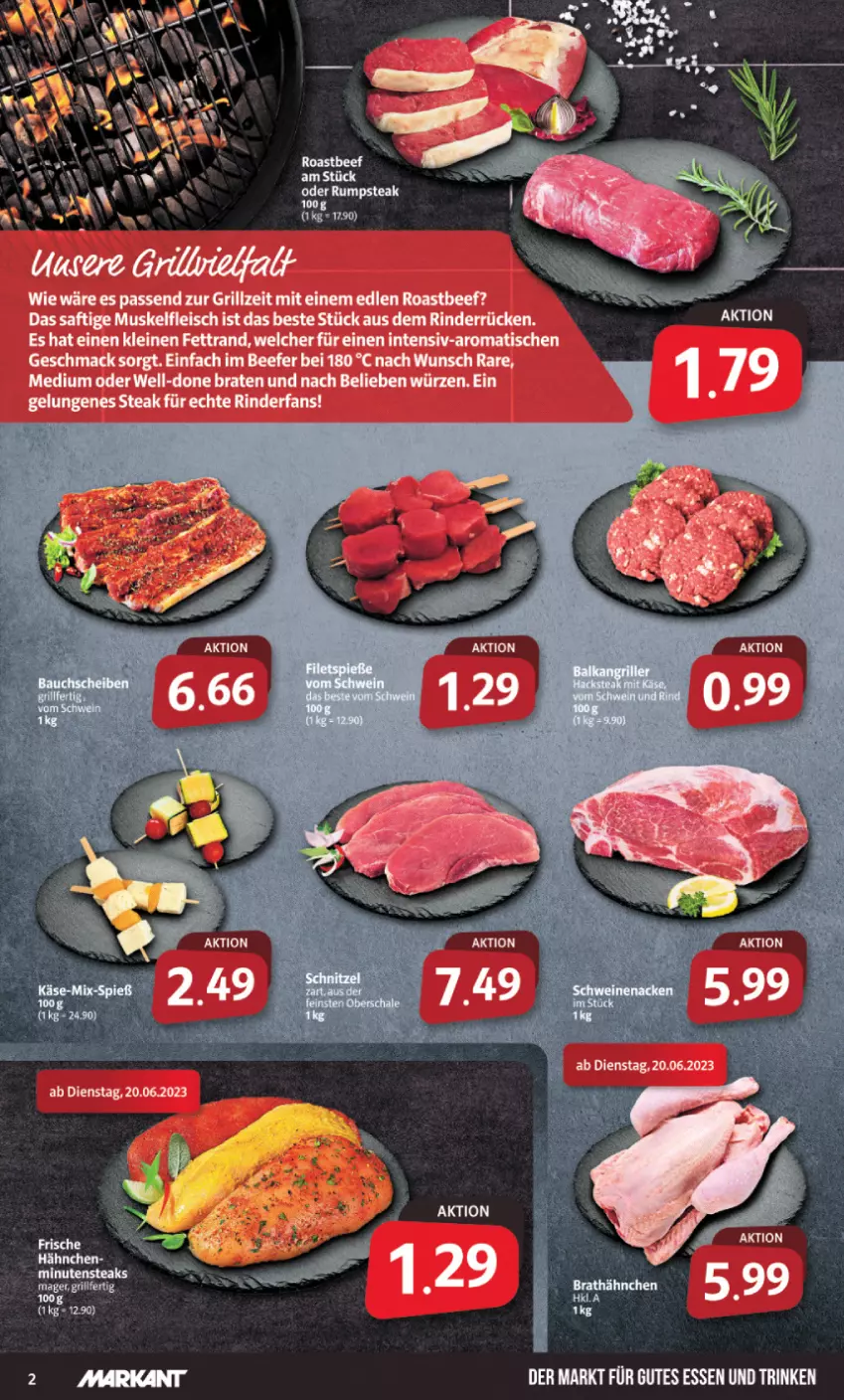 Aktueller Prospekt Markant - Prospekte - von 19.06 bis 24.06.2023 - strona 2 - produkty: beef, braten, eis, fleisch, grill, gutes essen, leine, mac, rind, rinder, roastbeef, saft, steak, Ti, tisch