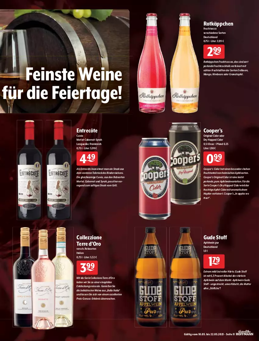 Aktueller Prospekt Getraenke Hoffmann - Prospekte - von 10.05 bis 22.05.2021 - strona 11 - produkty: alkohol, apfel, apfelwein, Apple, beere, brie, cabernet, cider, cocktail, cocktails, cuvée, ecco, eier, eis, elle, ente, entrecôte, erdbeere, erde, fisch, frucht, fruchtsäfte, fruchtsecco, gin, grana, granatapfel, grill, Hefe, himbeer, himbeere, limette, mango, merl, merlot, Mett, nuss, perlen, pfirsich, Rana, rebsortenweine, reis, Ria, riesling, rind, rinder, rotkäppchen, saft, säfte, salami, schinken, Soda, steak, thunfisch, Ti, Tiere, tisch, Vitello Tonnato, wein, weine