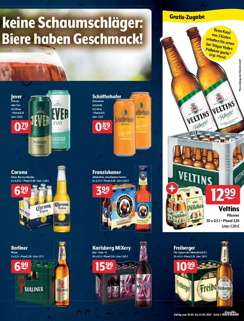 Aktueller Prospekt Getraenke Hoffmann - Prospekte - von 10.05 bis 22.05.2021 - strona 7 - produkty: alkohol, Alkoholfrei Bier, aust, Berger, berliner, bier, Biere, budweiser, cola, corona, eier, eis, elle, erde, franziskaner, Freiberger, getränk, getränke, gewinnspiel, gin, gösser, Hefe, hefeweizen, jever, Jubiläums, karlsberg, karlsberg mixery, LG, mac, Mixer, mixery, natur, natur radler, pils, pilsener, pilsner, radeberger, radler, Saalfelder, schöfferhofer, Spezi, Spiele, störtebeker, Ti, veltins, weck