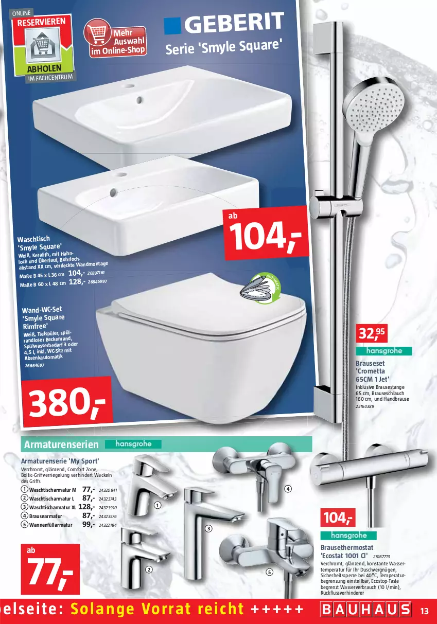 Aktueller Prospekt Bauhaus - Prospekte - von 01.10 bis 29.10.2022 - strona 13 - produkty: armatur, armaturen, auto, brause, brauseschlauch, erde, handbrause, Mett, Rauch, riegel, rum, schlauch, Sport, thermostat, Ti, tisch, Wanne, waschtisch, waschtischarmatur, wasser, wc-sitz