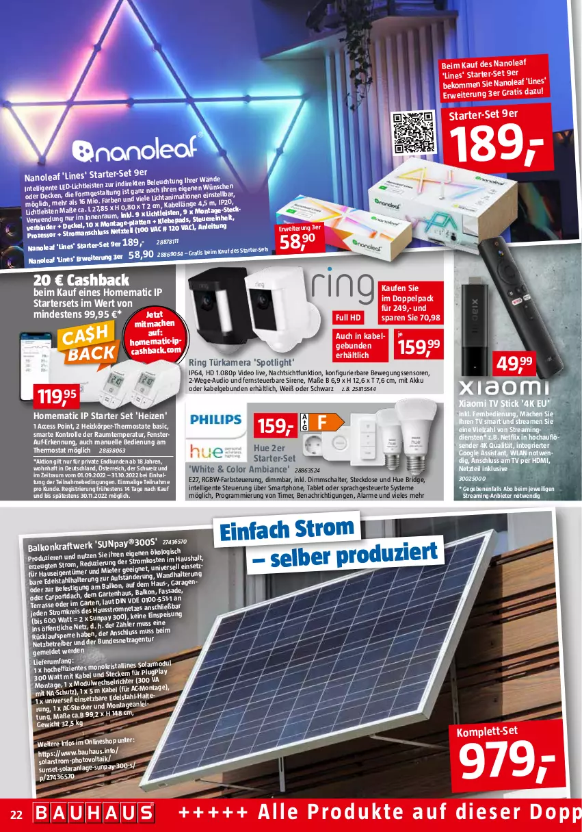 Aktueller Prospekt Bauhaus - Prospekte - von 01.10 bis 29.10.2022 - strona 22 - produkty: ACC, akku, ambia, beko, Bewegungssensor, Carport, decke, Deckel, deo, eis, elle, ente, erde, fenster, fernbedienung, Garten, HDMI, Intel, kamera, kraft, latte, led-licht, LG, mac, ndk, netflix, ring, rum, rwe, Schal, smartphone, steckdose, tablet, tee, thermostat, Ti, timer, wandhalterung, ZTE