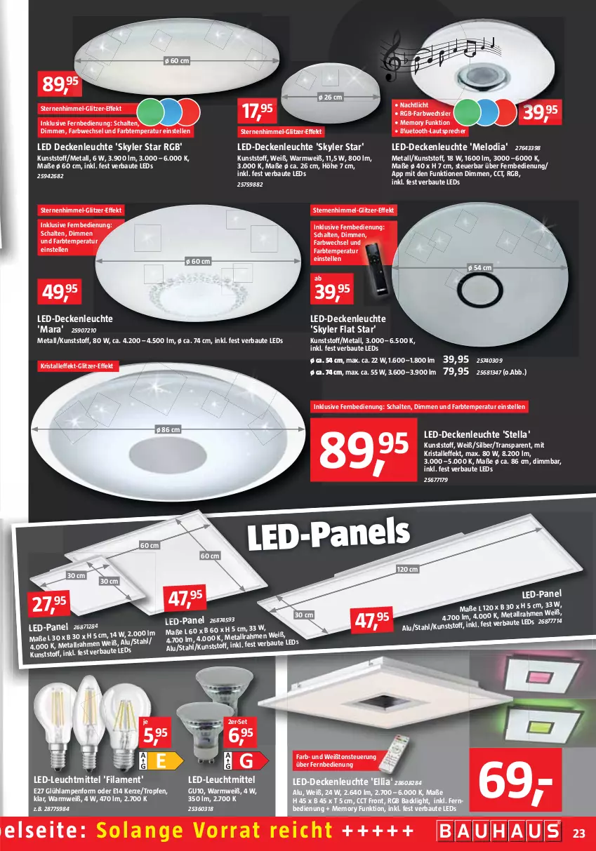 Aktueller Prospekt Bauhaus - Prospekte - von 01.10 bis 29.10.2022 - strona 23 - produkty: Bau, bluetooth-lautsprecher, decke, deckenleuchte, elle, fernbedienung, kerze, Lampe, lautsprecher, LED Deckenleuchte, led-deckenleuchte, leds, Leuchte, leuchtmittel, Nachtlicht, paneel, Schal, Ti