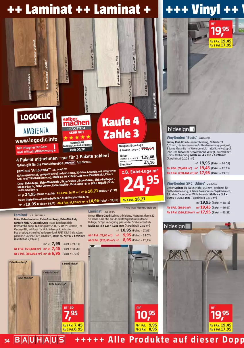 Aktueller Prospekt Bauhaus - Prospekte - von 01.10 bis 29.10.2022 - strona 34 - produkty: brie, eis, elle, Holz, honig, laminat, landhausdiele, Laufen, Logoclic, natur, Schal, Sockelleiste, Ti, vinylboden, wasser