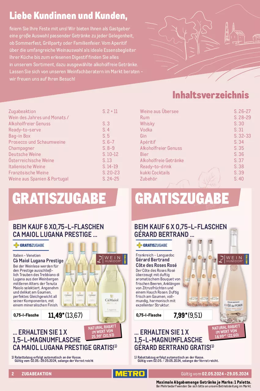 Aktueller Prospekt Metro - Zeit zum Anstoßen - von 02.05 bis 29.05.2024 - strona 2 - produkty: alkohol, alkoholfreie getränke, ananas, aperitif, apfel, auer, auto, beere, beeren, bier, binden, brie, champagne, champagner, citrus, cocktail, cocktails, drink, ecco, eier, eis, elle, ente, erdbeere, erde, Finish, fisch, flasche, fleisch, frizzante, frucht, früchte, früchten, getränk, getränke, gin, grill, himbeer, himbeere, himbeeren, Käse, küche, leitz, LG, mac, magnum, merl, merlot, Metro, Mode, natur, natura, nuss, Palette, Papaya, pasta, Pastagericht, pfirsich, pizza, prosecco, reis, riesling, rosato, rosen, rum, Ti, tisch, trauben, vodka, vorspeise, wein, weine, Weißwein, whisky, zitrone