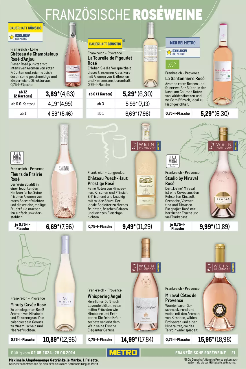 Aktueller Prospekt Metro - Zeit zum Anstoßen - von 02.05 bis 29.05.2024 - strona 21 - produkty: aprikose, aprikosen, auer, beere, beeren, Blüte, butter, chardonnay, cin, Corsaire, Côtes de Provence, cuvée, eis, elle, erdbeere, erdbeeren, fisch, Fisch und Meeresfrüchte, flasche, fleisch, frucht, früchte, früchten, getränk, getränke, gewürz, himbeer, himbeere, himbeeren, Holz, kirsch, kirsche, kirschen, kräuter, kräutern, lavendel, leine, Leuchte, leuchten, mac, meeresfrüchte, Muscheln, nuss, Palette, pfirsich, pfirsiche, reifen, reis, rel, ring, roséwein, salat, salate, sauvignon, sauvignon blanc, spiegel, Ti, tisch, vanille, wein, weine, Wild, zitrone, zitronen