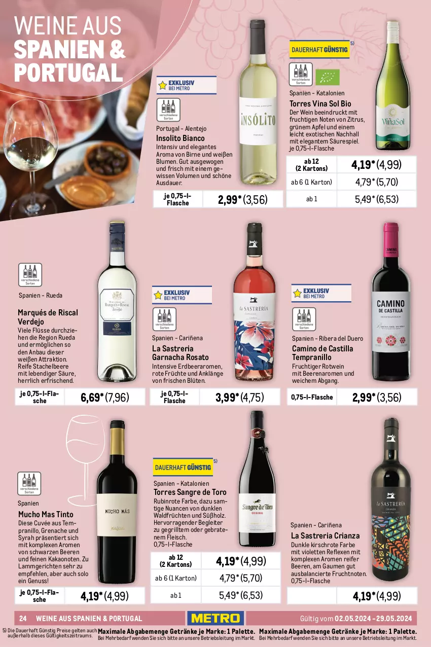 Aktueller Prospekt Metro - Zeit zum Anstoßen - von 02.05 bis 29.05.2024 - strona 24 - produkty: apfel, asti, auer, Bau, beere, beeren, bio, blume, blumen, Blüte, braten, brombeere, brombeeren, cassis, cuvée, eis, Engel, ente, erde, flasche, fleisch, frucht, früchte, früchten, gelee, getränk, getränke, grill, Holz, kakao, kirsch, kirsche, kirschen, kräuter, kräutern, lamm, mac, mit frucht, Nuance, nuss, Palette, pflaume, pflaumen, Rauch, reifen, reis, Ria, rioja, rosato, rotwein, Rubin, sauerkirschen, schoko, schokolade, tempranillo, Ti, tisch, usb, vanille, wein, weine