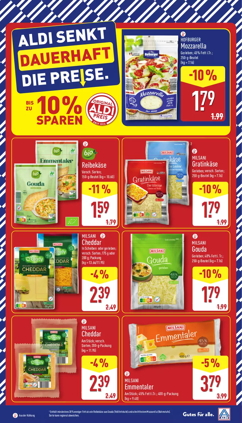 Aktueller Prospekt Aldi Nord - Von Montag - von 06.10 bis 11.10.2025 - strona 4 - produkty: beutel, burger, cheddar, emmentaler, gouda, Käse, mozzarella, Reibekäse, rel, Ti