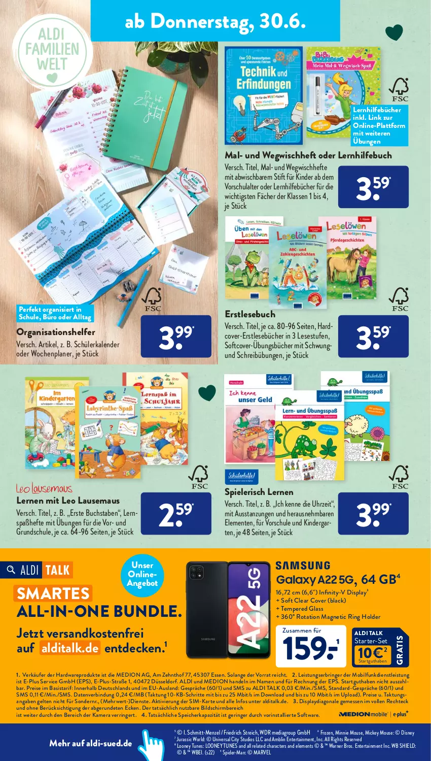 Aktueller Prospekt AldiSud - NÄCHSTE WOCHE - von 27.06 bis 06.07.2022 - strona 20 - produkty: aldi, aldi talk, angebot, buch, decke, disney, eis, ente, Garten, hardware, Hefte, Jura, kamera, Kinder, lack, Maus, medion, ndk, reis, rel, ring, rwe, sim, Software, spider-man, Spiele, Ti, uhr, versandkostenfrei