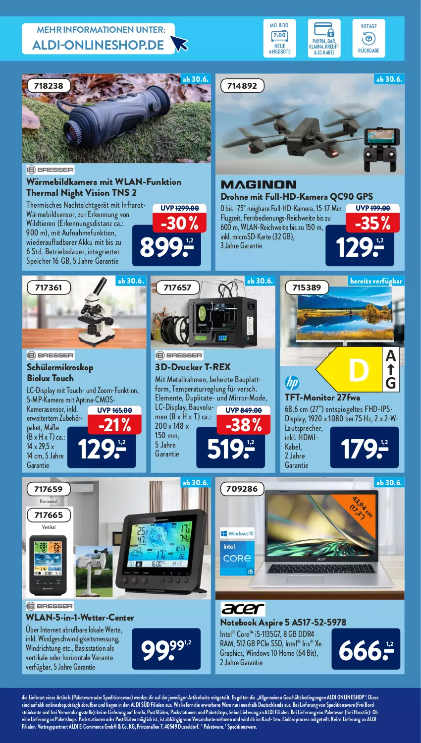 Aktueller Prospekt AldiSud - NÄCHSTE WOCHE - von 27.06 bis 06.07.2022 - strona 27 - produkty: akku, aldi, angebot, angebote, auer, aust, Bau, bio, Drohne, drucker, elle, ente, erde, fernbedienung, GPS, HDMI, Intel, kamera, Kameras, lautsprecher, LG, Liege, microsd, Mode, monitor, notebook, rasen, Ria, rwe, spiegel, ssd, Ti, Tiere, Wild, ZTE