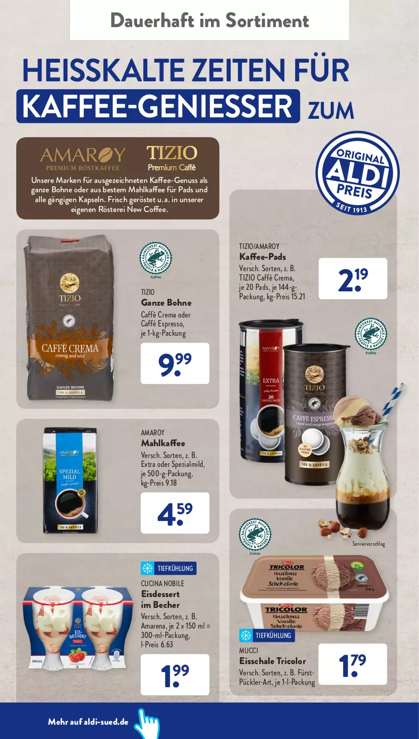 Aktueller Prospekt AldiSud - NÄCHSTE WOCHE - von 27.06 bis 06.07.2022 - strona 38 - produkty: aldi, amaro, auer, Becher, bohne, caffè crema, cin, dessert, eis, espresso, kaffee, kaffee-pads, nuss, reis, Schal, Schale, Spezi, Ti