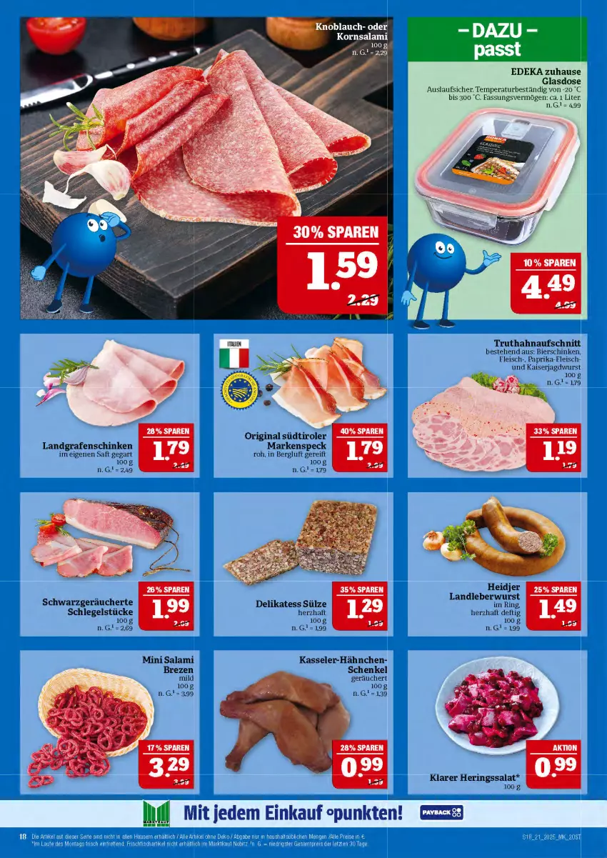 Aktueller Prospekt Marktkauf - Prospekt - von 18.05 bis 24.05.2025 - strona 18 - produkty: aufschnitt, bier, bierschinken, deka, eis, fleisch, gin, henkel, hering, Herings, jagdwurst, Kaiser, kasseler, knoblauch, korn, Landgrafenschinken, landleberwurst, leberwurst, paprika, ring, saft, salami, salat, schenkel, schinken, Speck, südtiroler, Ti, truthahn, wurst