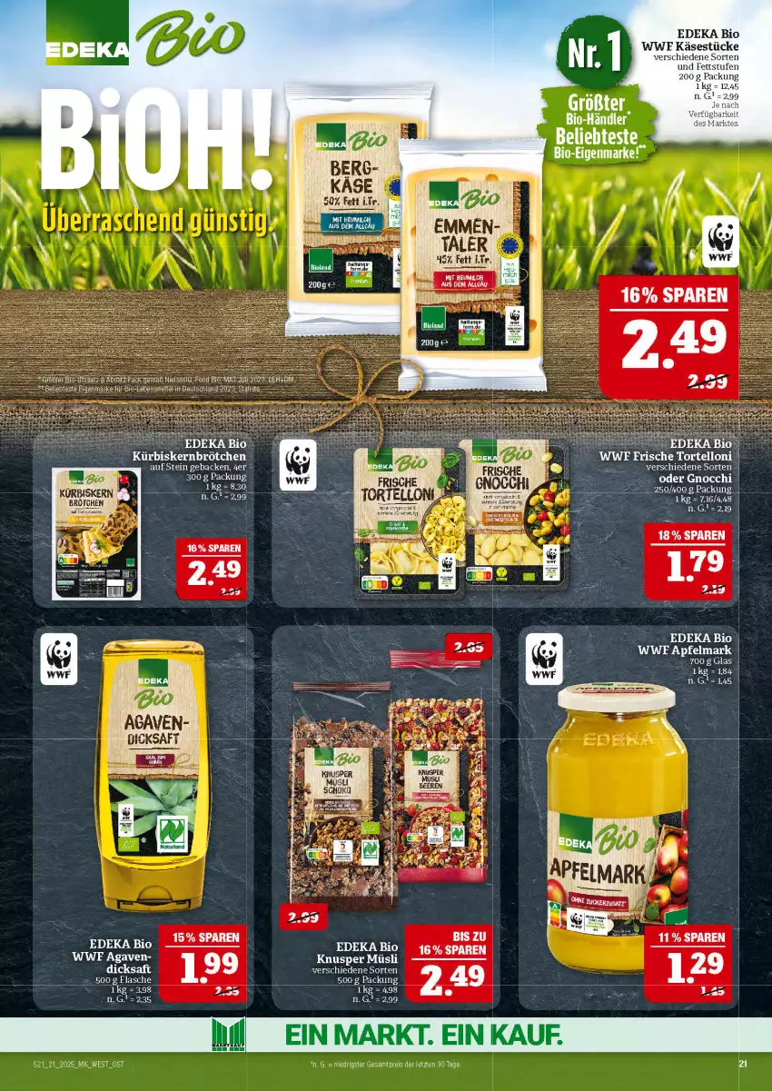 Aktueller Prospekt Marktkauf - Prospekt - von 18.05 bis 24.05.2025 - strona 21 - produkty: bio, brötchen, deka, dicksaft, edeka bio, eis, flasche, gnocchi, Käse, Kürbis, Kürbiskernbrötchen, lebensmittel, reis, saft, Ti, torte, tortelloni, ZTE