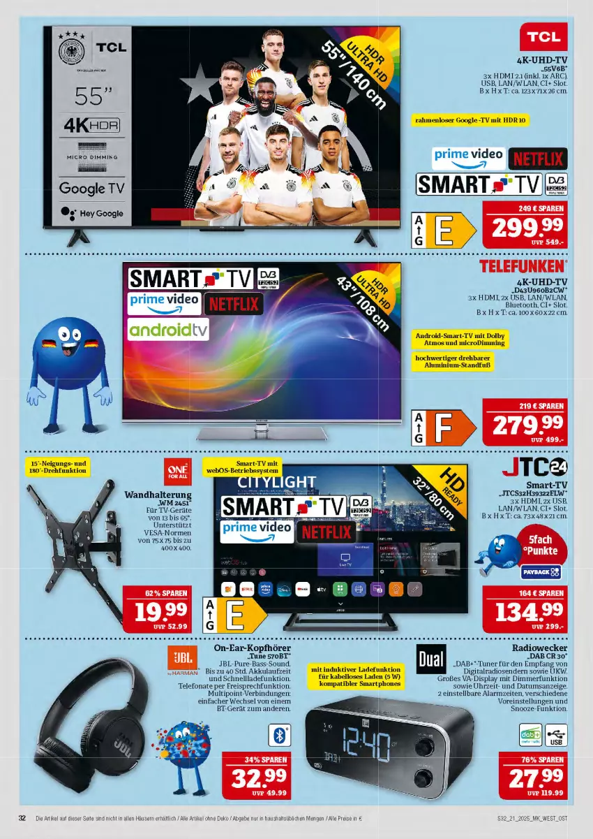 Aktueller Prospekt Marktkauf - Prospekt - von 18.05 bis 24.05.2025 - strona 32 - produkty: akku, Betriebssystem, dimmer, eis, HDMI, jbl, kopfhörer, Radio, reis, smartphone, smartphones, telefon, Ti, tuner, uhd, UHD-TV, uhr, usb, wandhalterung, weck