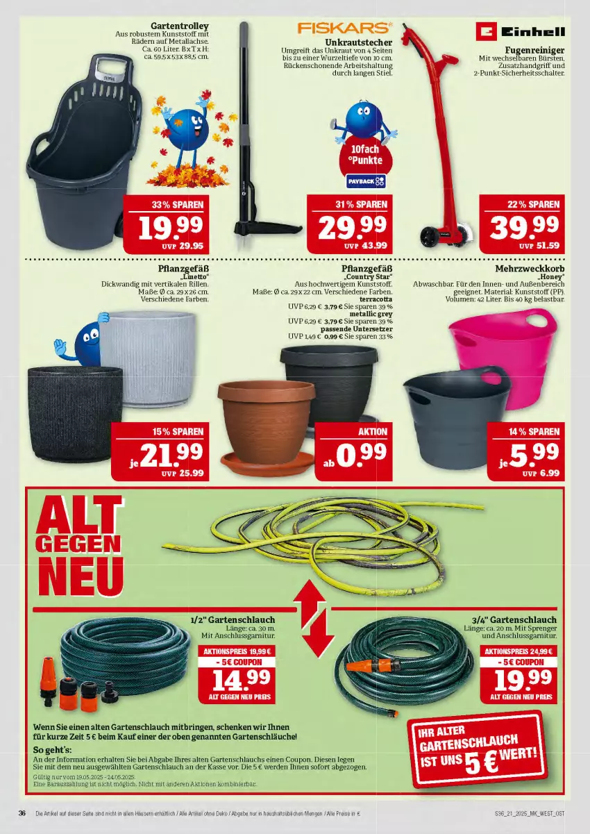 Aktueller Prospekt Marktkauf - Prospekt - von 18.05 bis 24.05.2025 - strona 36 - produkty: bürste, bürsten, coupon, eis, erde, garnitur, Garten, gartenschlauch, korb, Kraut, lachs, reiniger, reis, Ria, ring, Schal, schlauch, schläuche, Ti, trolley, Untersetzer, weck, Zelt