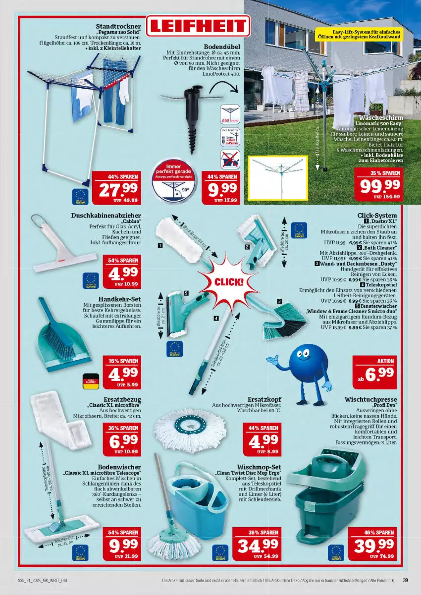 Aktueller Prospekt Marktkauf - Prospekt - von 18.05 bis 24.05.2025 - strona 39 - produkty: Alwa, Always, asus, bodenwischer, Brei, decke, eimer, eis, elle, HP, leifheit, leine, mikrofaser, ndk, Reinigung, reis, ring, Sport, Teleskop, teleskopstiel, Ti, tisch, tragegriff, Trockner, tuc, wäscheschirm, waschmaschine, waschmaschinen, Wischtuchpresse