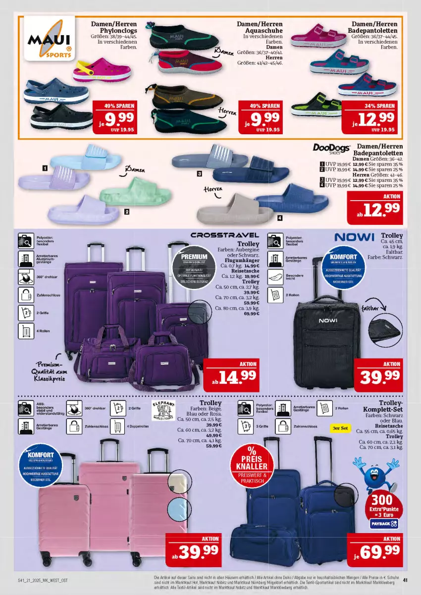 Aktueller Prospekt Marktkauf - Prospekt - von 18.05 bis 24.05.2025 - strona 41 - produkty: aqua, aubergine, Bad, Clogs, eis, gin, Hylo, pantolette, pantoletten, Puppe, reis, reisetasche, schuhe, Sport, Stier, Tasche, tee, Ti, trolley