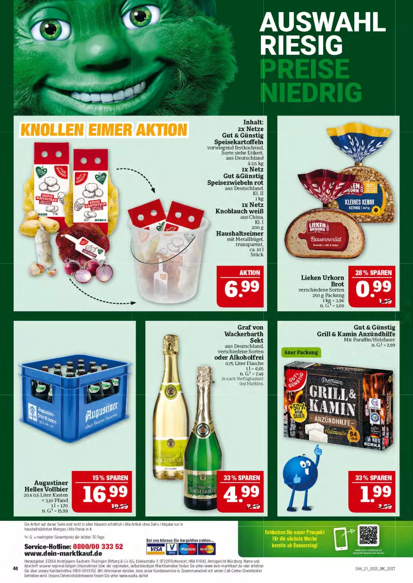 Aktueller Prospekt Marktkauf - Prospekt - von 18.05 bis 24.05.2025 - strona 44 - produkty: alkohol, Astra, bier, brot, bügel, deka, eimer, eis, elle, flasche, grill, Holz, Kamin, kartoffel, kartoffeln, knoblauch, korn, lieken, reis, ring, sac, sekt, speisekartoffeln, Speisezwiebeln, Ti, urkorn, ZTE, zwiebel, zwiebeln