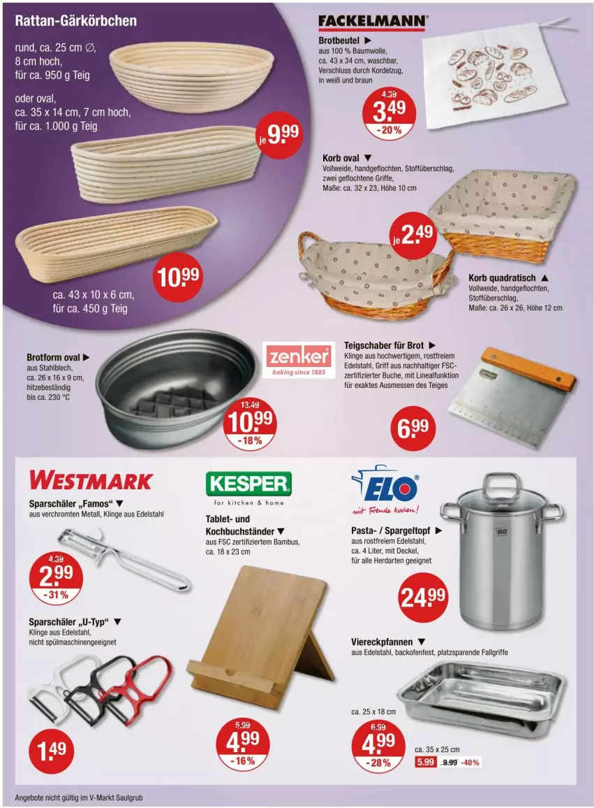 Aktueller Prospekt Vmarkt - Prospekte - von 04.04 bis 10.04.2024 - strona 16 - produkty: angebot, angebote, backofen, bambus, Bau, baumwolle, beutel, brot, Brotbeutel, Brotform, buch, decke, Deckel, edelstahl, elle, fackelmann, Gärkörbchen, herdarten, korb, Körbchen, LG, Ofen, pasta, pfanne, pfannen, quad, spargel, spülmaschinen, tablet, Teigschaber, Ti, tisch, topf, wolle