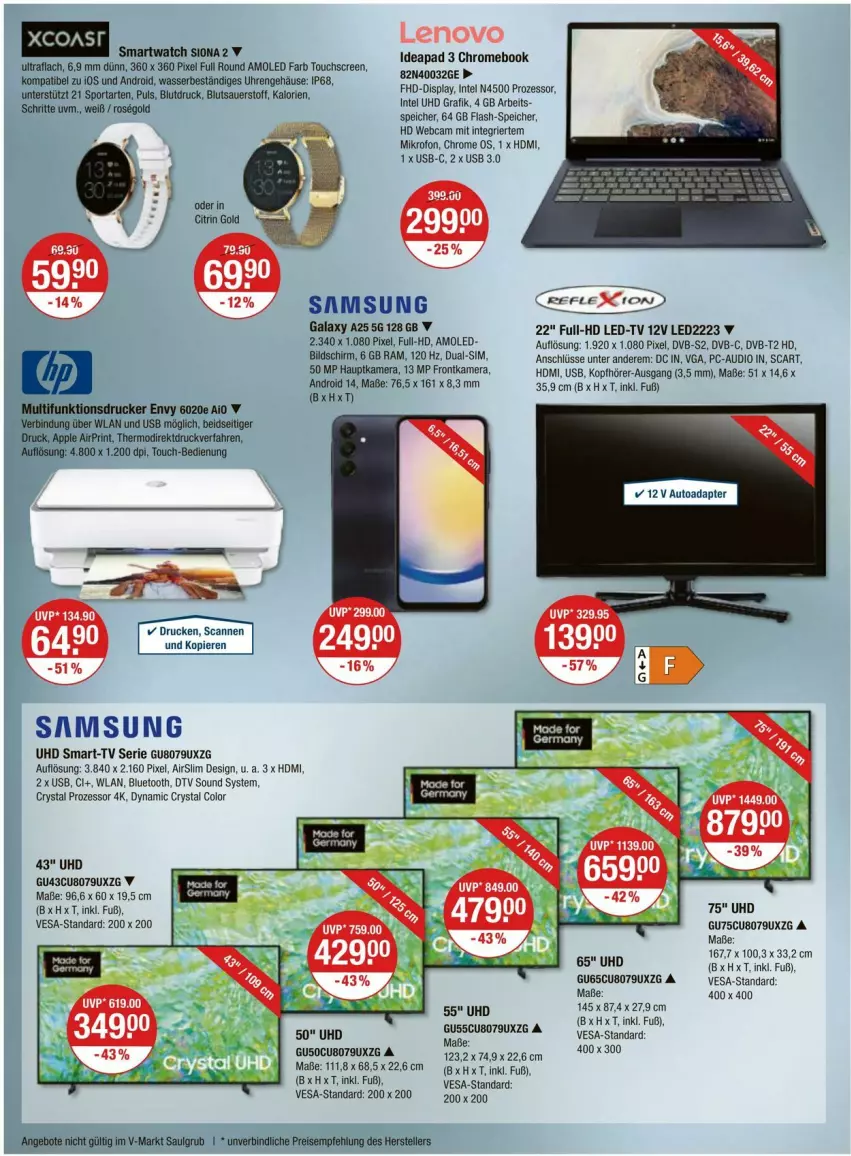 Aktueller Prospekt Vmarkt - Prospekte - von 04.04 bis 10.04.2024 - strona 20 - produkty: auer, drucker, dual-sim, dvb, dvb-s2, DVB-T, dvb-t2 hd, frontkamera, hauptkamera, HDMI, Intel, kamera, kopfhörer, lenovo, LG, Samsung, samsung galaxy, Samsung Galaxy A, sim, smartwatch, Sport, Ti, touchscreen, uhd, uhr, usb, wasser