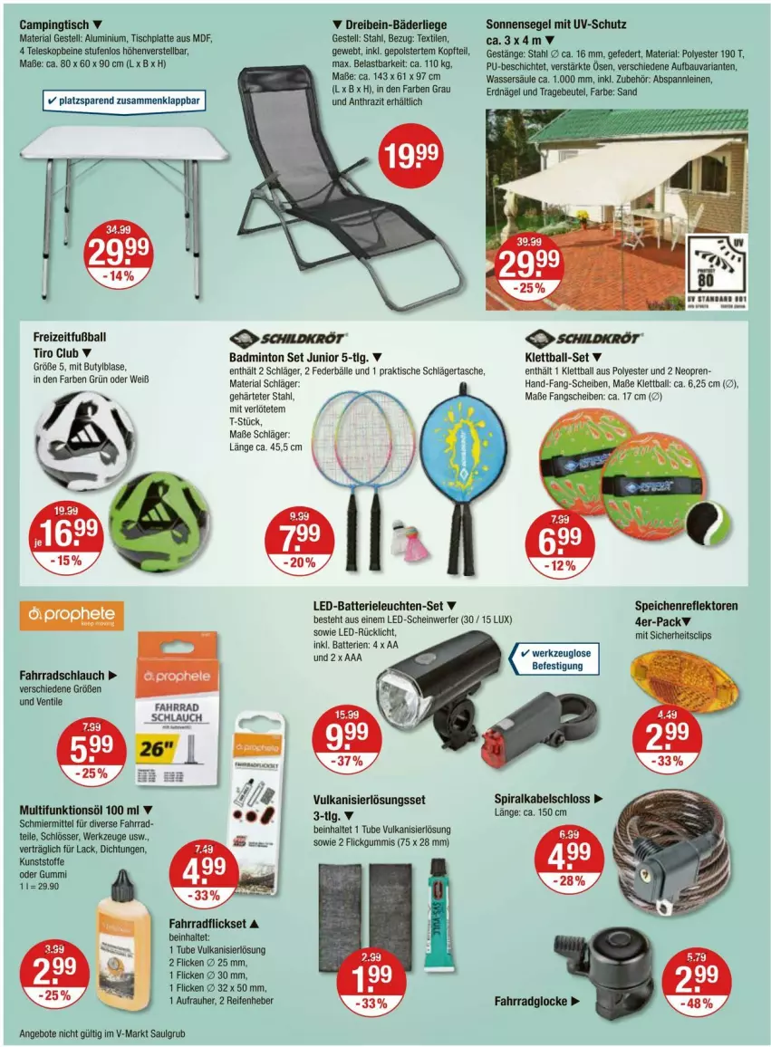 Aktueller Prospekt Vmarkt - Prospekte - von 04.04 bis 10.04.2024 - strona 22 - produkty: angebot, angebote, Bad, ball, batterie, batterien, Bau, beutel, Campingtisch, Fahrrad, Fußball, HP, lack, latte, leine, Leuchte, leuchten, LG, Liege, mint, ndk, reifen, Ria, rücklicht, schlauch, sonnensegel, Tasche, Teleskop, Ti, tisch, tischplatte, uv-schutz, wasser, werkzeug, werkzeuge