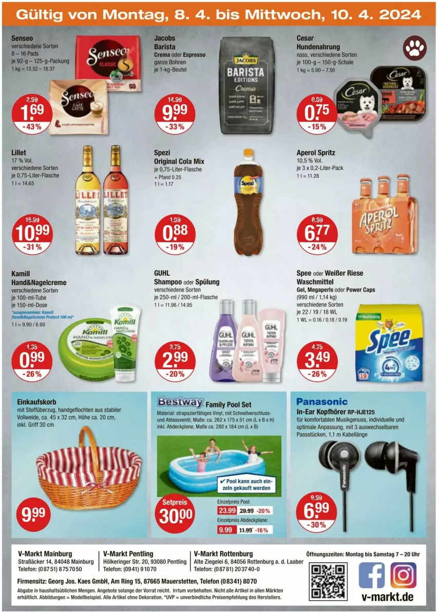 Aktueller Prospekt Vmarkt - Prospekte - von 04.04 bis 10.04.2024 - strona 28 - produkty: abdeckplane, alle artikel ohne dekoration, angebot, angebote, aperol, auer, bestway, Cap, cola, creme, dekoration, dell, einkaufskorb, eis, elle, erde, family pool, flasche, gin, Guhl, hundenahrung, In-Ear Kopfhörer, kaes, Kamill, kopfhörer, korb, lillet, megaperls, Mode, nuss, panasonic, pool, reis, Ria, ring, Schal, Schale, shampoo, shampoo oder spülung, spee, Spezi, spülung, telefon, teller, Ti, uhr, waschmittel