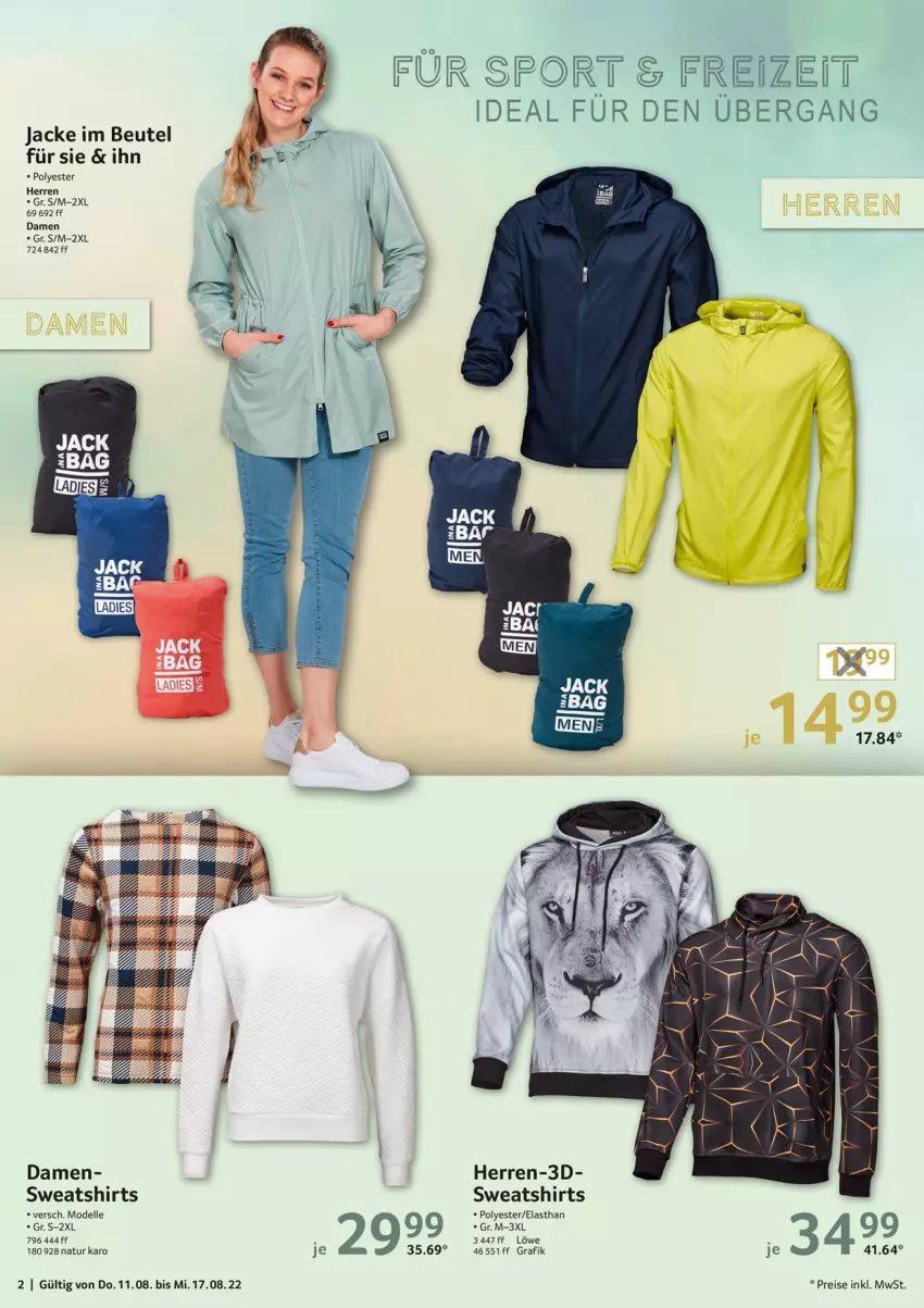 Aktueller Prospekt Selgros - Nonfood - von 11.08 bis 17.08.2022 - strona 2 - produkty: beutel, dell, eis, elle, Jacke, Mode, natur, reis, shirt, shirts, Sport, Sweatshirt, Ti