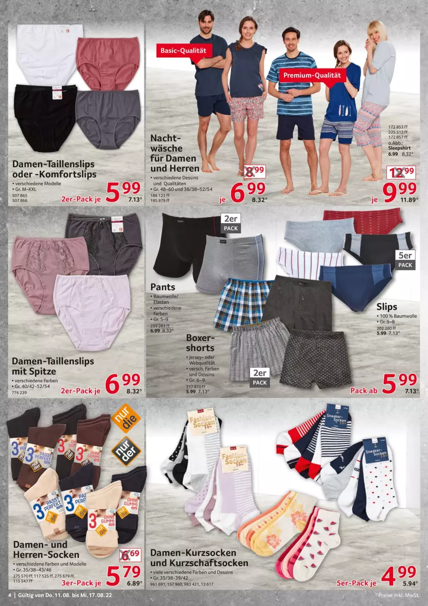 Aktueller Prospekt Selgros - Nonfood - von 11.08 bis 17.08.2022 - strona 4 - produkty: Bau, baumwolle, dell, elle, herren-socken, Kurzschaftsocken, Mode, Pants, shirt, shorts, sleepshirt, slip, slips, socken, Taillenslip, wolle