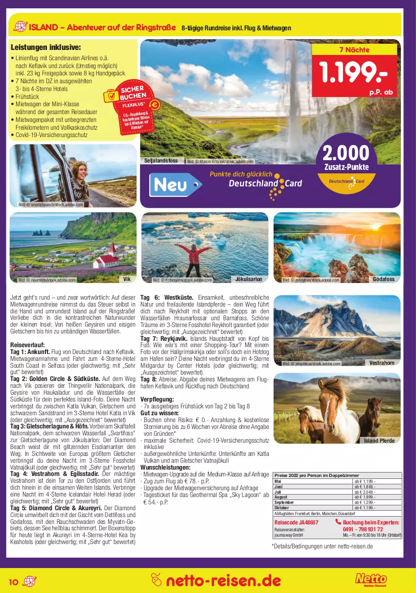 Aktueller Prospekt Netto Marken-Discount - Reise-Angebote April - von 31.03 bis 30.04.2022 - strona 10 - produkty: arlo, auer, Brei, buch, cin, eier, eis, Elan, ente, erde, Heu, HP, Laufen, leine, LG, natur, Rauch, reis, reiseveranstalter, reiseverlauf, ring, Ti, uhr, wasser, ZTE