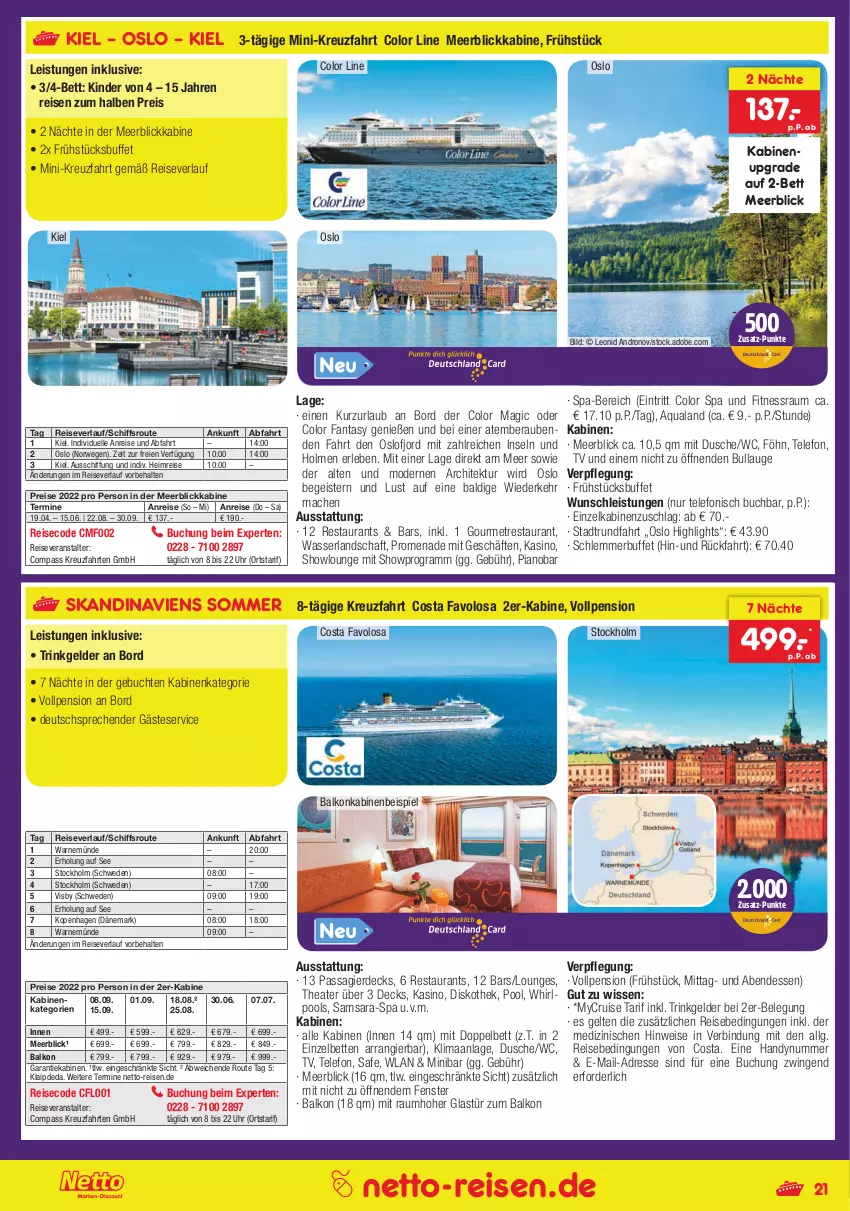 Aktueller Prospekt Netto Marken-Discount - Reise-Angebote April - von 31.03 bis 30.04.2022 - strona 21 - produkty: aldi, aqua, balkonkabine, bett, Betten, buch, dusche, eis, elle, erde, fanta, fenster, Glastür, Handy, Kinder, kreuzfahrten, LG, mac, meerblickkabine, Mode, pool, reis, reiseveranstalter, reiseverlauf, rwe, telefon, Thea, Ti, uhr, wasser, Whirlpool