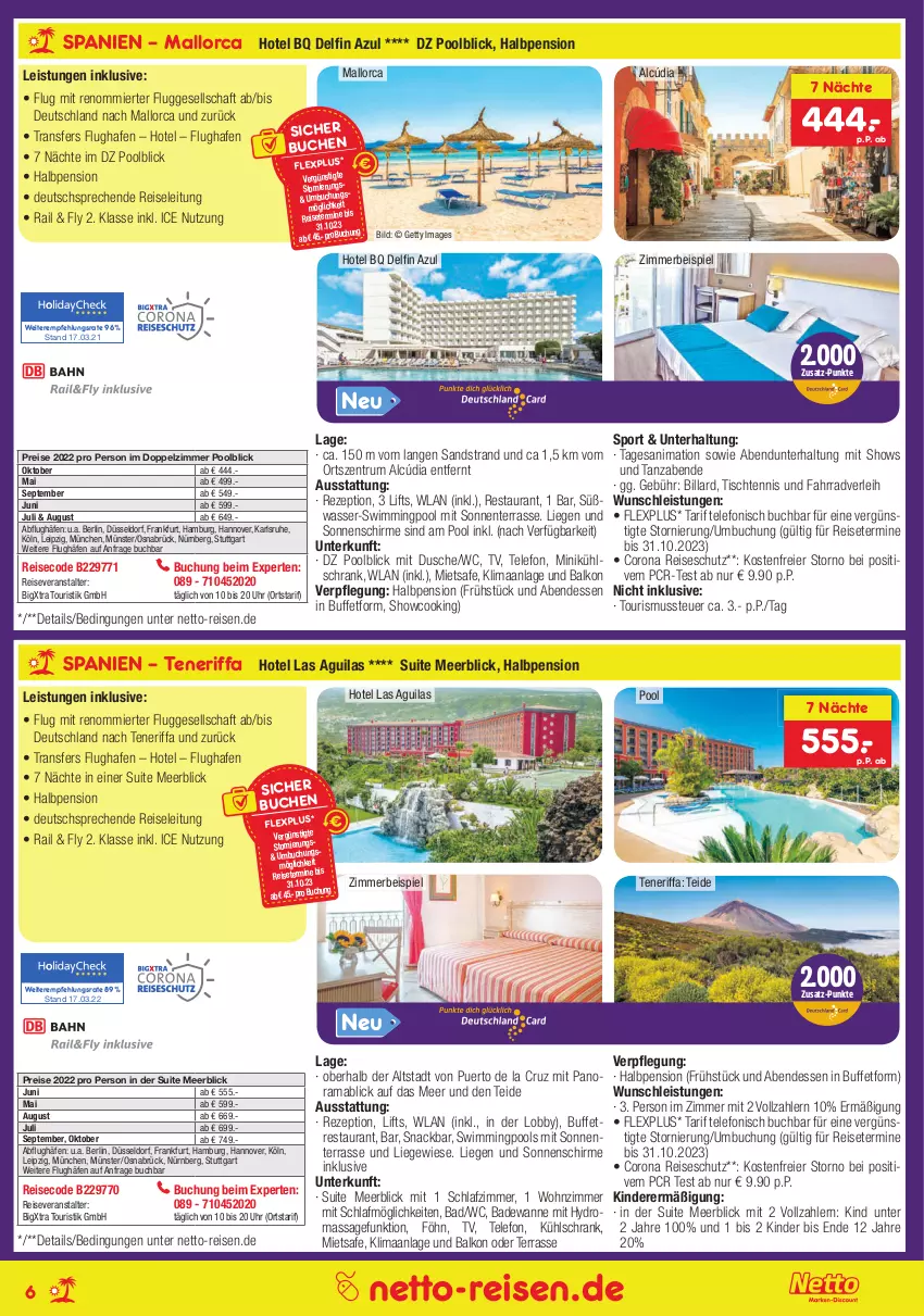 Aktueller Prospekt Netto Marken-Discount - Reise-Angebote April - von 31.03 bis 30.04.2022 - strona 6 - produkty: Bad, Badewanne, buch, corona, dusche, eier, eis, ente, Fahrrad, gefu, Kinder, kühlschrank, Liege, mab, pool, rama, reis, reiseveranstalter, rezept, rum, schirme, schlafzimmer, Schrank, snack, sonnenschirm, Sport, telefon, Ti, tisch, uhr, Wanne, wasser, zimmerbeispiel