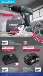 Gazetka promocyjna Aldi Nord - Aldi-Vorschau - Gazetka - ważna od 16.04 do 16.04.2022 - strona 36 - produkty: akku, auer, aufbewahrungskoffer, auto, Bau, Bohrschrauber, bürste, bürsten, eis, Elektro, elle, ferrex, koffer, kraft, ladegerät, Lampe, Meister, ohne akku und ladegerät, Ti, tisch
