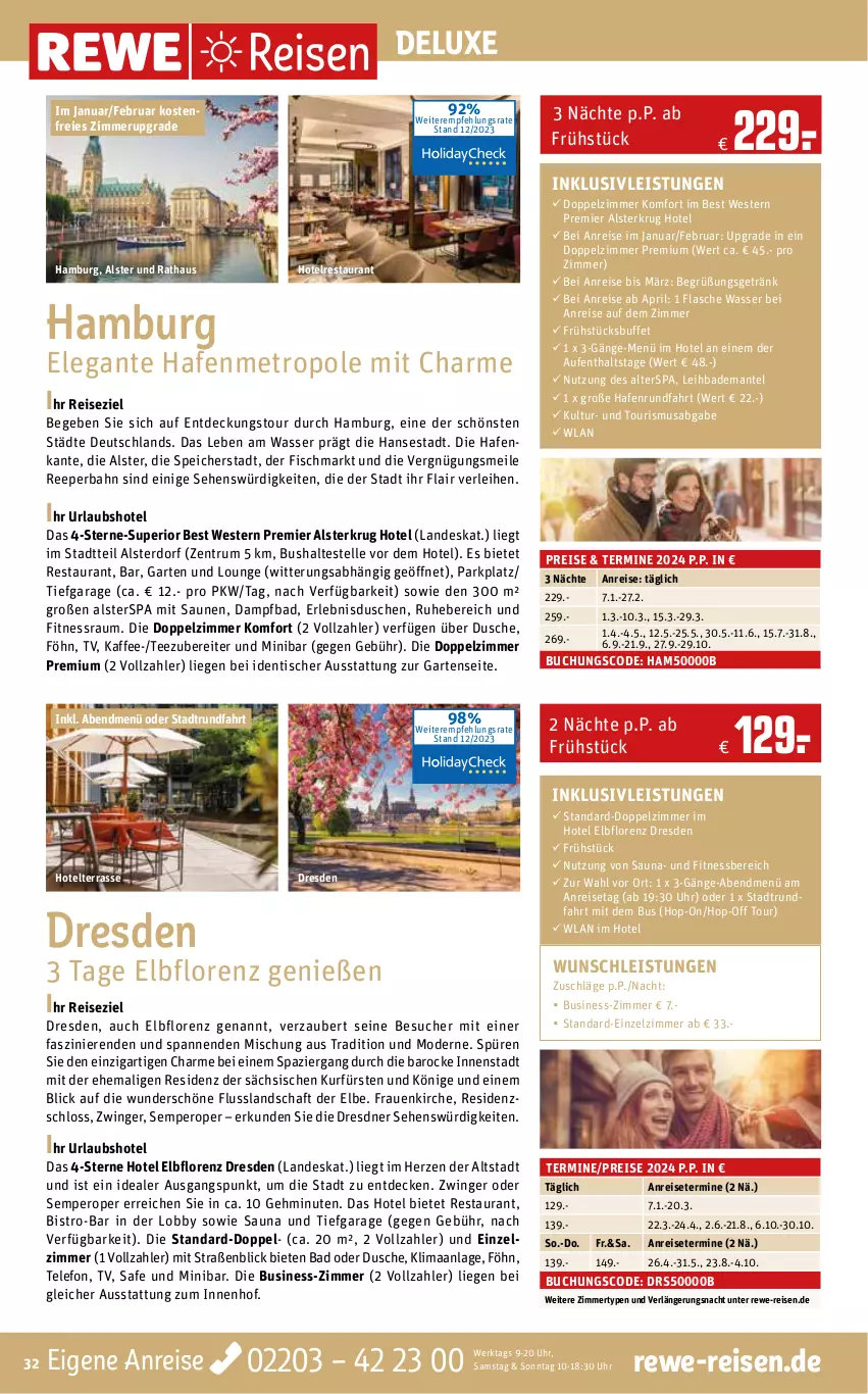 Aktueller Prospekt Rewe Reisen - Reiseprospekt - von 22.12.2023 bis 26.01.2024 - strona 32 - produkty: anreisetermine, Bad, Bademantel, buch, decke, dusche, eis, elle, fisch, flasche, Garten, getränk, inklusivleistungen, kaffee, Liege, lorenz, Mantel, Metro, Mode, pril, reis, rum, tee, telefon, Ti, tisch, uhr, wasser, Weste