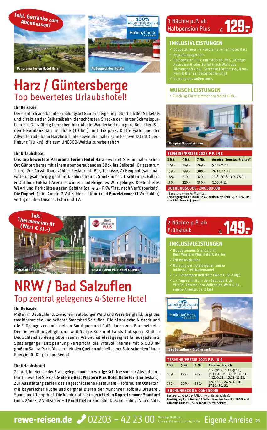 Aktueller Prospekt Rewe Reisen - Reiseprospekt - von 28.07 bis 25.08.2023 - strona 23 - produkty: auer, axe, Bad, Bademantel, ball, bier, Biere, Brei, buch, burger, drink, drinks, dusche, eis, elle, Fahrrad, Fußball, getränk, getränke, gin, inklusivleistungen, küche, Küchen, kurtaxe, leine, Mantel, pool, rama, reis, rum, rwe, salz, Sprudel, Ti, tisch, uhr, vita, wein, Weste, Wild