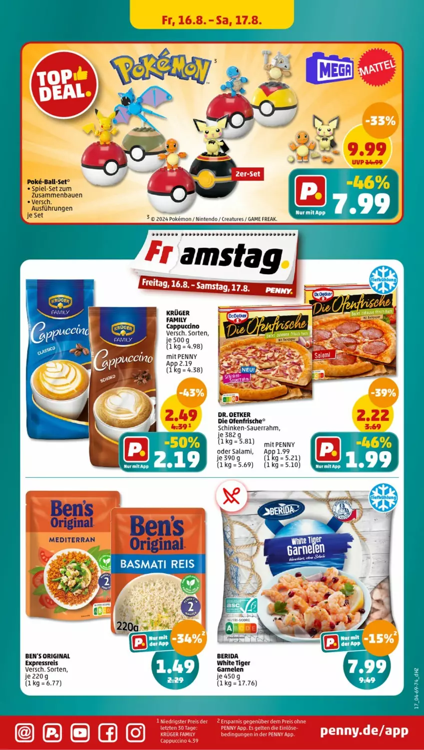 Aktueller Prospekt Penny - Prospekte - von 12.08 bis 17.08.2024 - strona 19 - produkty: auer, ball, Bau, Ben’s Original, Cap, cappuccino, cin, die ofenfrische, Dr. Oetker, eis, garnelen, gin, krüger, Ofen, reis, salami, Sauerrahm, schinken, Ti