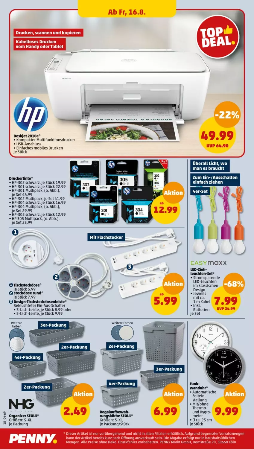 Aktueller Prospekt Penny - Prospekte - von 12.08 bis 17.08.2024 - strona 20 - produkty: auto, batterie, batterien, drucker, easymaxx, eis, Handy, HP, LED-Leuchte, Leuchte, leuchten, LG, multifunktionsdrucker, Rauch, reis, Schal, steckdose, Steckdosenleiste, tablet, Ti, tisch, uhr, usb, wanduhr, ZTE