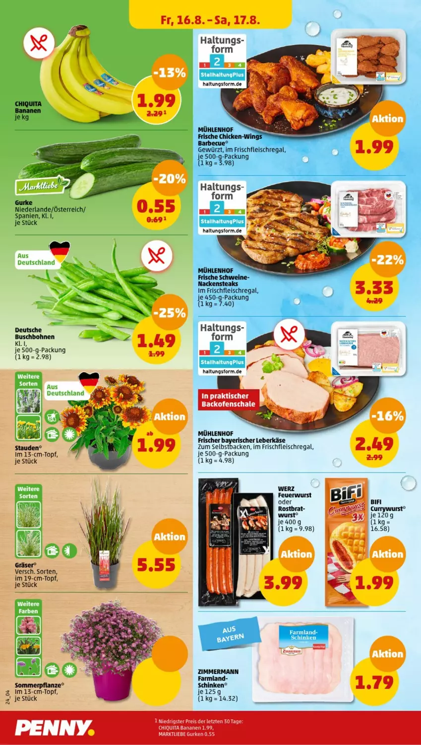 Aktueller Prospekt Penny - Prospekte - von 12.08 bis 17.08.2024 - strona 26 - produkty: backofen, banane, bananen, barbecue, bifi, chiquita, curry, currywurst, eis, fleisch, gewürz, Käse, leberkäs, leberkäse, Nackensteak, nackensteaks, Ofen, pflanze, regal, reis, Schal, Schale, schinken, schwein, schweine, stauden, steak, steaks, Ti, tisch, topf, wein, weine, wurst, ZTE