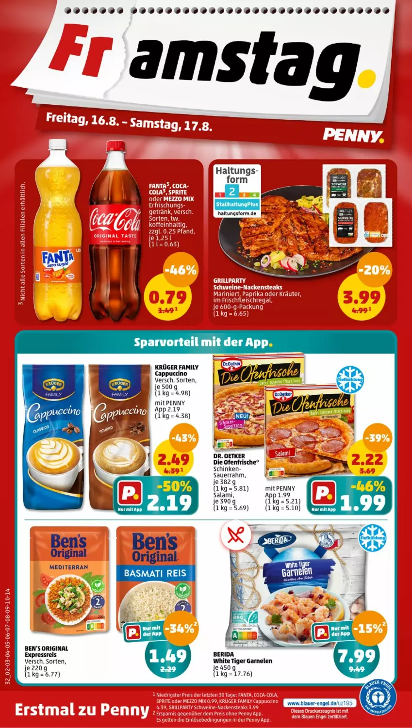 Aktueller Prospekt Penny - Prospekte - von 12.08 bis 17.08.2024 - strona 32 - produkty: ACC, auer, basmati, Basmati Reis, Ben’s Original, Cap, cappuccino, cin, die ofenfrische, Dr. Oetker, droetker, eis, garnelen, gin, krüger, Ofen, reis, salami, Sauerrahm, schinken, tee, Ti