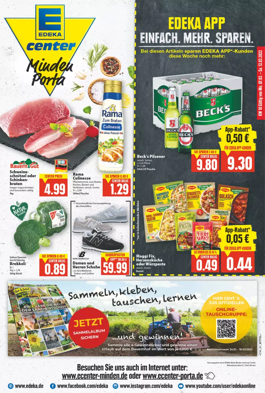 Aktueller Prospekt E Center - Angebote der Woche - von 07.03 bis 12.03.2022 - strona 1 - produkty: auer, Bau, Bauer, beutel, braten, brokkoli, creme, culinesse, deka, eis, elle, ente, flasche, küche, ohne palmöl, pflanze, pflanzen, pflanzencreme, rama, reis, saft, schnitten, schnitzel, schuhe, schwein, schweine, teller, Ti, wein, weine, Yo