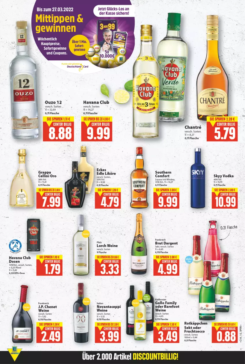 Aktueller Prospekt E Center - Angebote der Woche - von 07.03 bis 12.03.2022 - strona 11 - produkty: apfel, brut, brut dargent, cabernet, coupon, coupons, discount, ecco, eis, ente, flasche, frucht, fruchtsecco, gin, grappa, Havana Club, J.P. Chenet, likör, ouzo, ouzo 12, reis, rotkäppchen, sekt, Ti, vodka, wein, weine