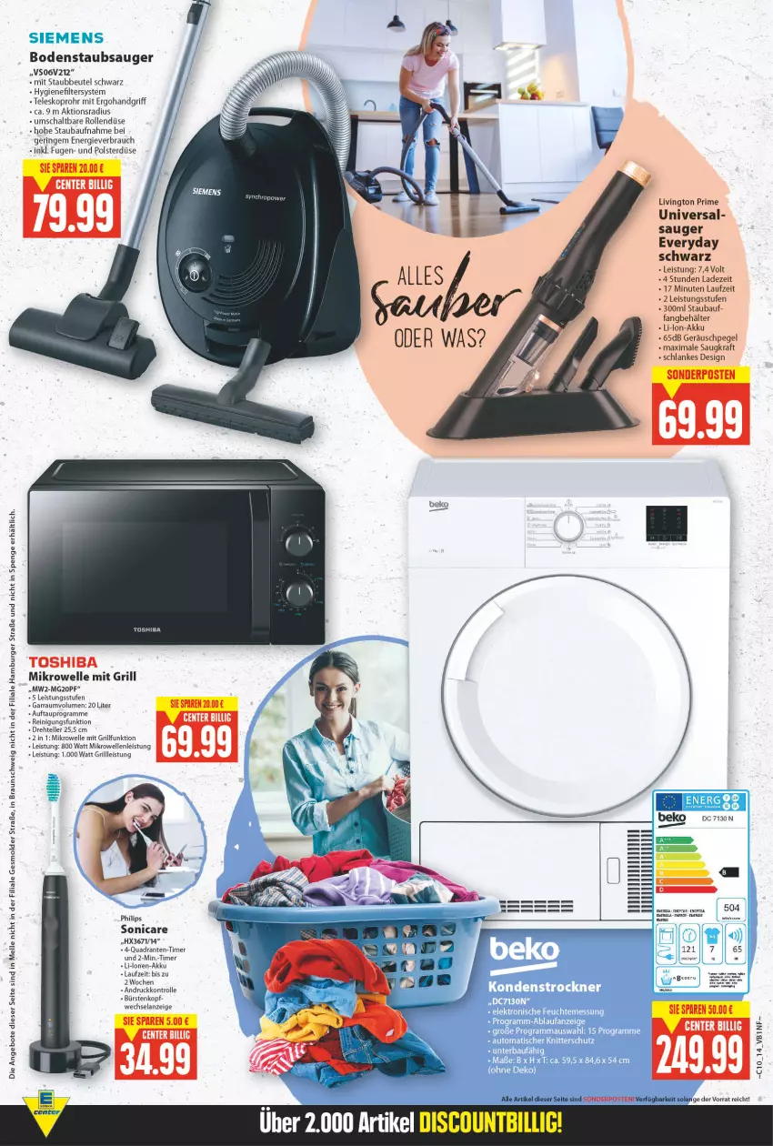 Aktueller Prospekt E Center - Angebote der Woche - von 07.03 bis 12.03.2022 - strona 14 - produkty: akku, angebot, angebote, Bau, Behälter, beutel, bodenstaubsauger, braun, burger, bürste, bürsten, eis, Elan, elle, ente, garraum, grill, hamburger, HP, hygienefilter, kraft, mikrowelle, Philips, quad, Rauch, Reinigung, ring, Schal, sonderposten, sonicare, staubbeutel, staubsauger, Teleskop, teller, Ti, timer, toshiba