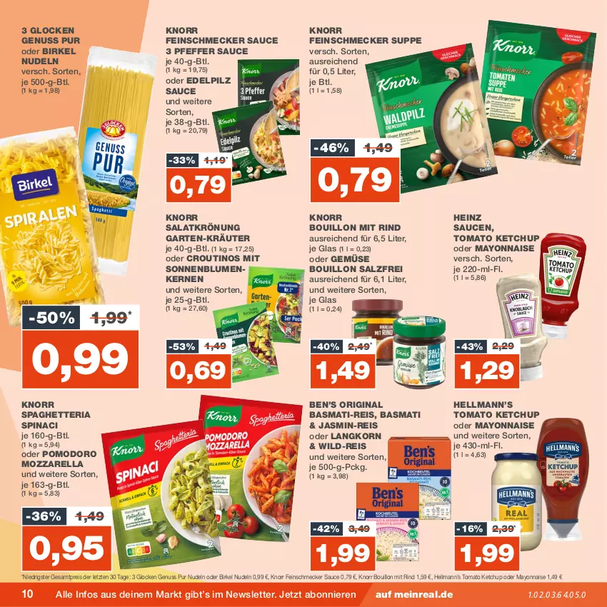 Aktueller Prospekt Real - von 20.11 bis 25.11.2023 - strona 10 - produkty: basmati, basmati-reis, Ben’s Original, birkel, blume, blumen, eis, feinschmecker, Garten, gin, heinz, ketchup, knorr, korn, kräuter, mayonnaise, mozzarella, nudel, nudeln, nuss, pfeffer, reis, rel, Ria, rind, salat, salatkrönung, salz, sauce, saucen, sonnenblume, sonnenblumen, Sonnenblumenkerne, sonnenblumenkernen, suppe, Ti, tomato ketchup, Wild, Yo, ZTE