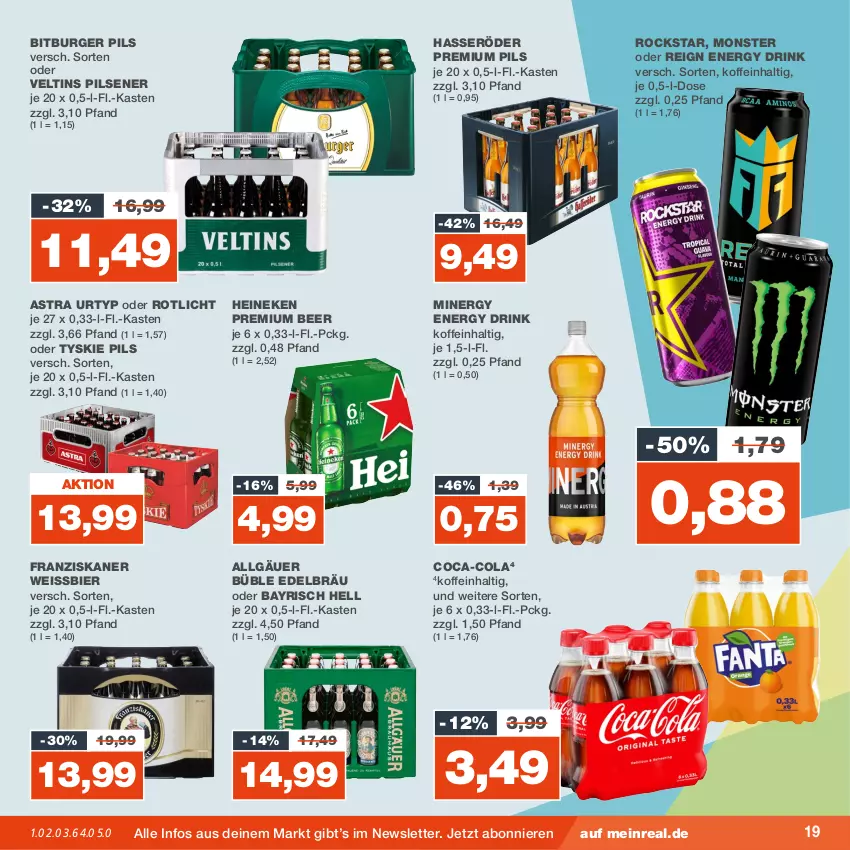 Aktueller Prospekt Real - von 20.11 bis 25.11.2023 - strona 19 - produkty: Astra, bier, bitburger, bitburger pils, burger, coca-cola, cola, drink, eis, energy drink, franziskaner, hasseröder, heineken, LG, monster, pils, pilsener, premium pils, Rockstar, Ti, tyskie, urtyp, veltins, veltins pilsener, weissbier