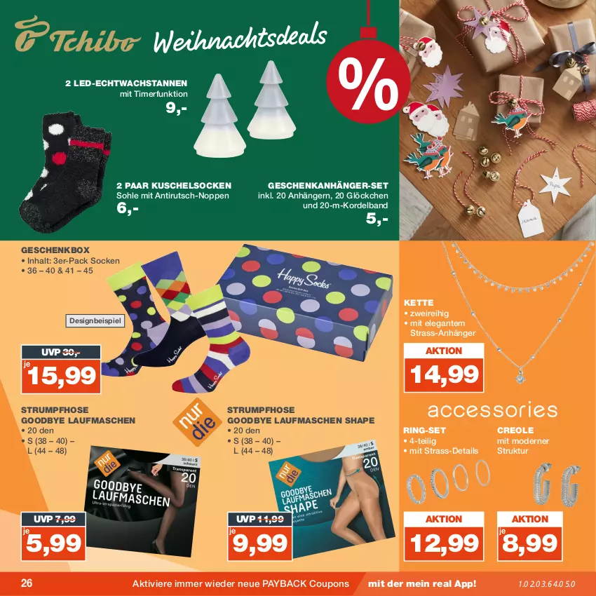 Aktueller Prospekt Real - von 20.11 bis 25.11.2023 - strona 26 - produkty: Anhänger, coupon, coupons, eis, Geschenkbox, hose, Kette, Kuschelsocken, Mode, payback, ring, rum, socken, Strumpfhose, Ti, timer