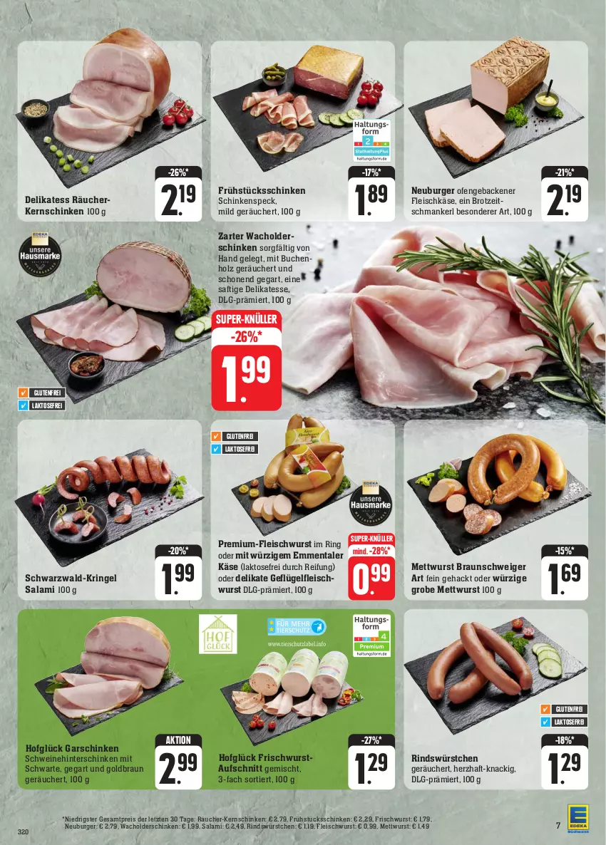 Aktueller Prospekt Edeka - Angebote der Woche - von 25.09 bis 30.09.2023 - strona 11 - produkty: aufschnitt, braun, brot, buch, burger, eis, emmentaler, fleisch, fleischkäse, fleischwurst, geback, Geflügel, hinterschinken, Holz, Käse, kernschinken, LG, Mett, mettwurst, Neuburger, Ofen, reis, rind, ring, saft, salami, schinken, schinkenspeck, schwein, schweine, Speck, super-knüller, Ti, wein, weine, wurst, würstchen, ZTE